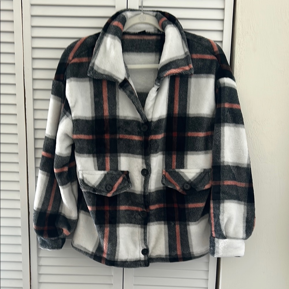 Plaid Button-Up Fleece Jacket